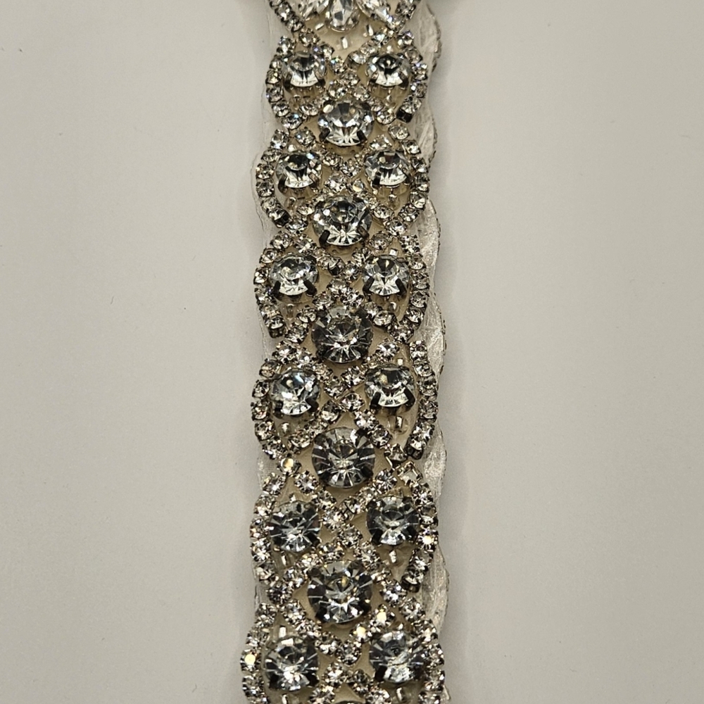 Bridal Belt Wedding Sash Rhinestone Pearl Crystal Applique Ivory Ribbon 92" New - Picture 8 of 8